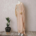 Light peach Premium pure silk crepe kameez with mint green embroidery, sequin work and stone work in floral design. Light peach plain salwar with same tone chiffon dupatta with same tone embroidery and bead work-D15577 Regal Fabrics