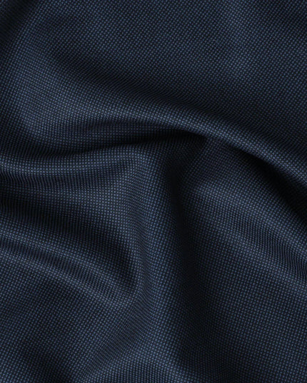 Navy blue English super 120's fine merino wool suiting fabric in self design Regal Fabrics