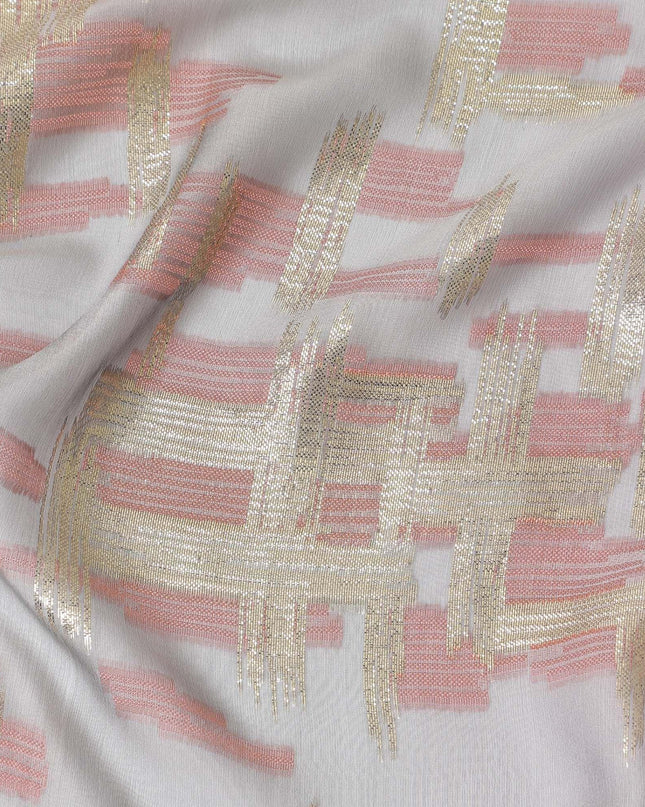 قماش شيفون حريري فرنسي (فرنساوي) فاخر متعدد الألوان مع نفس اللون من الفسكوز والوركس المعدني الذهبي بتصميم تجريدي -D14269