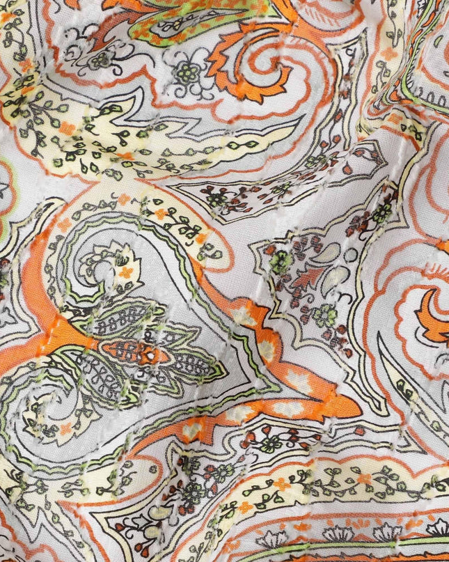 Grey Uragiri cotton fabric with multi colour prints in paisley design-11226