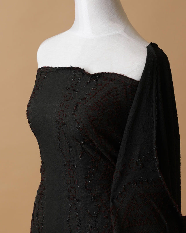 Black synthetic brocade with maroon weave in fancy design-D9258