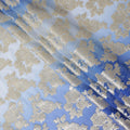 Royal blue to powder blue premium pure silk chiffon fabric with  gold metallic lurex in floral design-D10616
