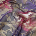 Multicolor Premium pure silk chiffon with gold metallic lurex in leaf design-D11383
