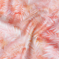 Salmon peach cotton satin fabric with off white print in Leaf design-D11913 Regal Fabrics