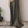 Black, gold Premium pure French metallic chantilly lace saree in butterfly design-D15545
