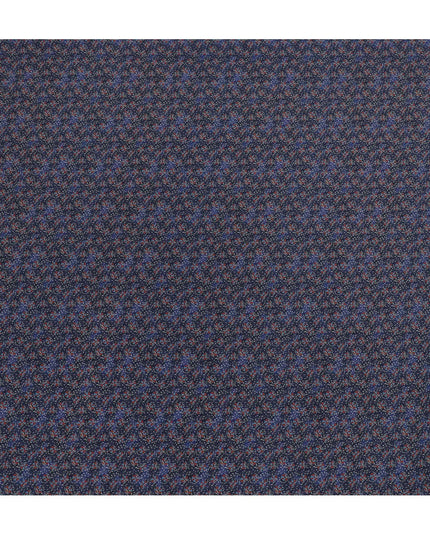 Indigo blue Premium pure silk crepe fabric with beige, blue and print in floral design-D13856