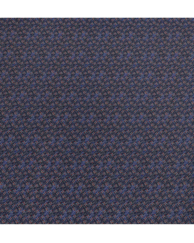 Indigo blue Premium pure silk crepe fabric with beige, blue and print in floral design-D13856