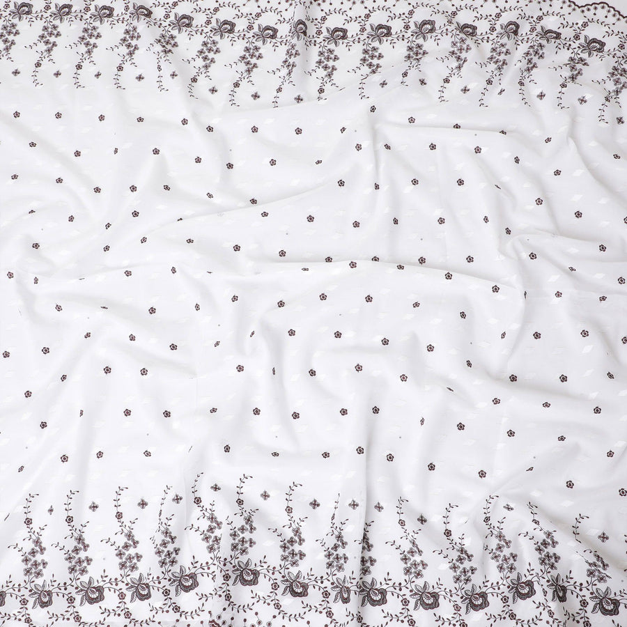 White Premium Swiss cotton voile thobe with same tone and maroon embroidery in floral design having stone work-D11626