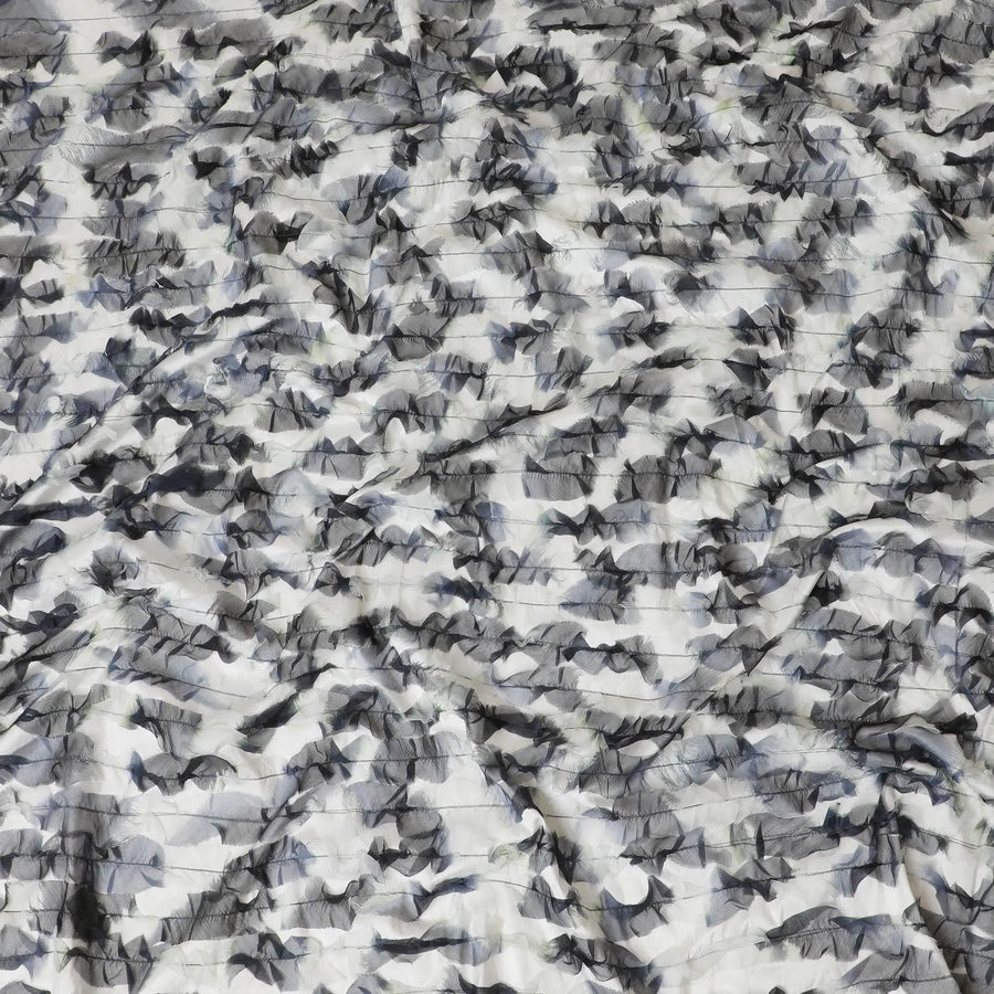 Cream, grey synthetic chiffon fabric with same tone and black patchwork in fancy design-D11706 Regal Fabrics