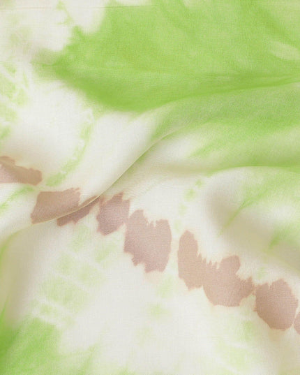 Mint green, light beige, pale brown blended viscose fabric with tie and die print in fancy design-D12467 Regal Fabrics
