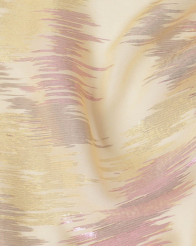 Laguna yellow Premium pure silk chiffon fabric with gold and pink metallic lurex in abstract design-D12323