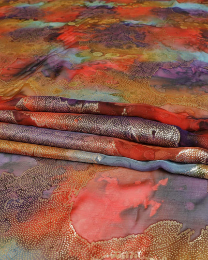 قماش شيفون حريري نقي فاخر متعدد الألوان مع لوريكس معدني ذهبي بتصميم زهور-D9277