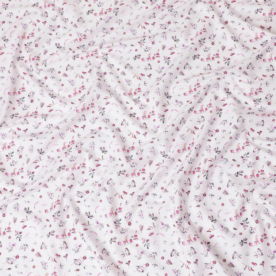 قماش قطني وردي فاتح مع طباعة متعددة الألوان بتصميم فاخر-D15455