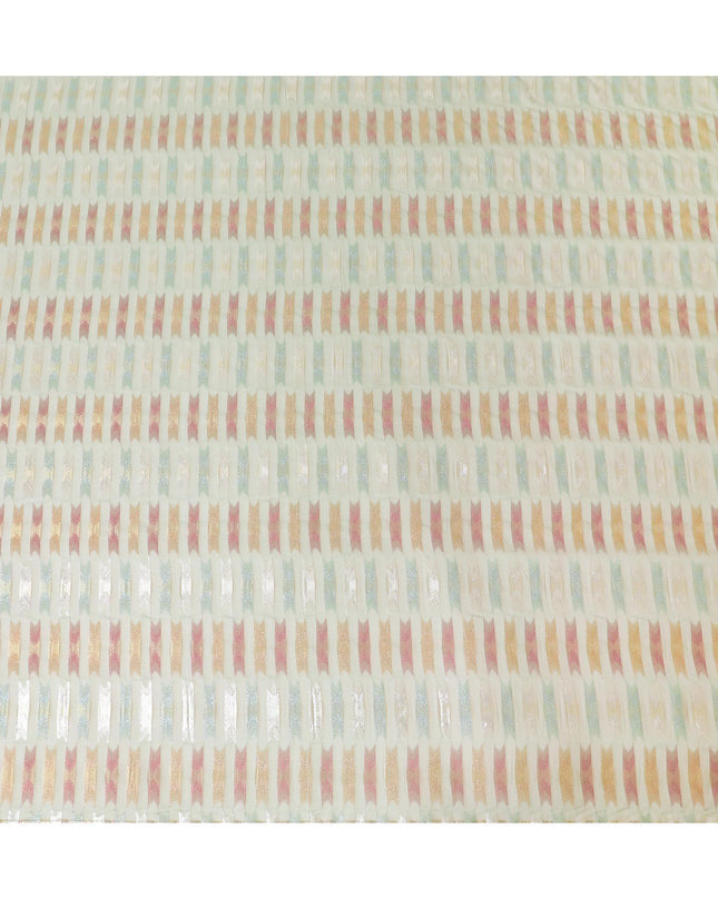 قماش شيفون من الحرير الخالص الفاخر باللون الأخضر الداكن مع لوريكس معدني متعدد الألوان بتصميم تجريدي -D10039