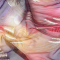 Multicolor Premium pure silk chiffon fabric with gold metallic lurex in abstract design-D9693
