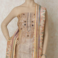 Latte beige chanderi silk kameez with pale brown and mocha brown embroidery having sequins in floral design. Mocha brown plain salwar having light beige chanderi silk dupatta with multicolor print-D12643