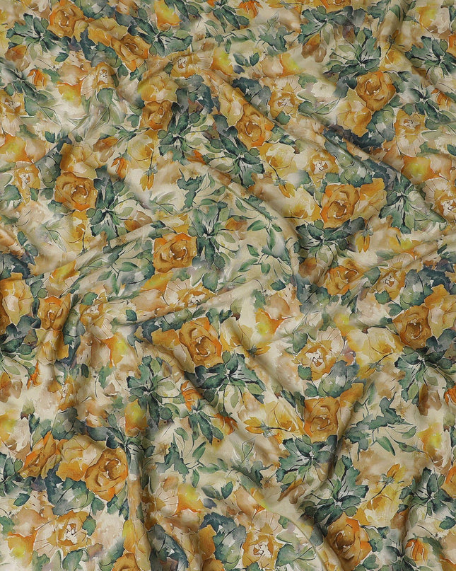 Beige viscose crepe fabric with multicolor print in floral design-D15647