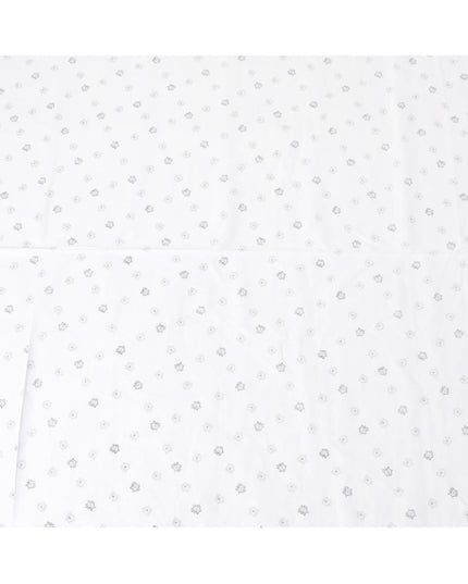 قماش الكتان الخالص الأبيض الفاخر بنسبة 100% مع طباعة باللونين الأسود والرمادي بتصميم الأزهار-D11096