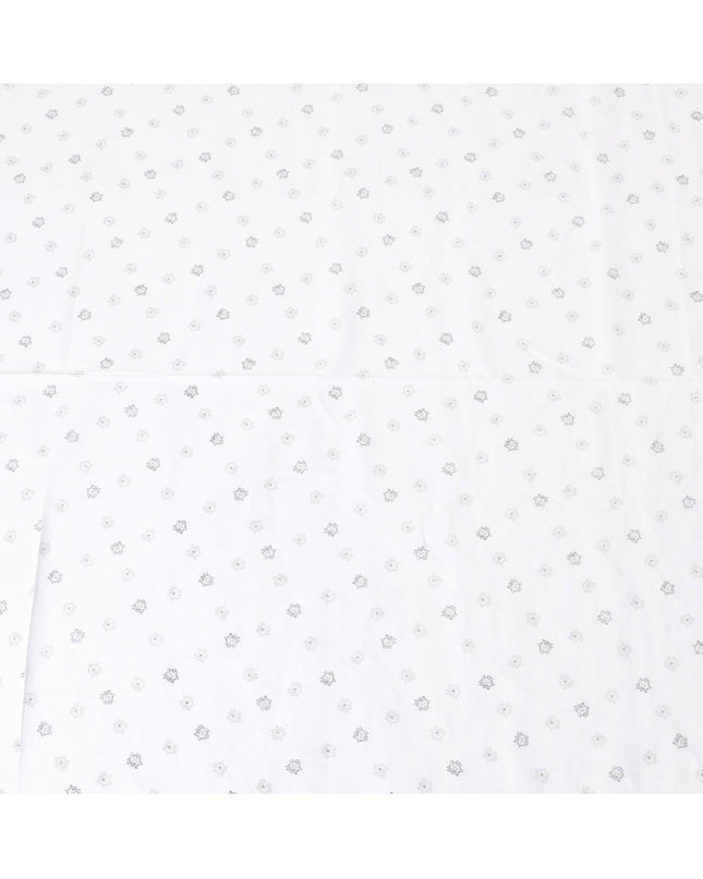 قماش الكتان الخالص الأبيض الفاخر بنسبة 100% مع طباعة باللونين الأسود والرمادي بتصميم الأزهار-D11096