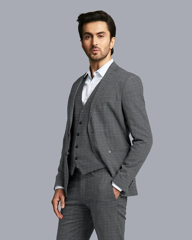 Uniform green Premium Italian wool suiting fabric with same tone and off white checks design-D11449 Regal Fabrics