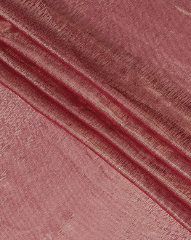 شيفون من الحرير الخالص الفاخر باللون الوردي من خشب الورد مع لوريكس معدني ذهبي بتصميم مخطط -D11415