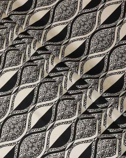 Cream Premium Italian viscose fabric with black print in abstract design-D12362 Regal Fabrics