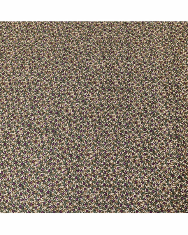 Forest green Premium Italian viscose fabric with pureple, beige and brown print in floral design-D12367 Regal Fabrics