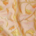 Mustard peach premium pre silk chiffon fabric with mustard, lime green viscose having gold metallic lurex in floral design-D13187