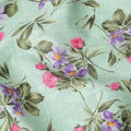 Tea green cotton voile fabric with same tone jacquard having purple, hot pink and olive green print in floral design-D6311 Regal Fabrics
