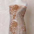 Copper brown nylon tulle fabric with same tone, silver embroidery having stone work in fancy design-D14744