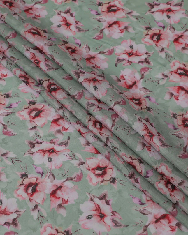 Sage green blended viscose fabric with multicolor print in floral design-D13312 Regal Fabrics