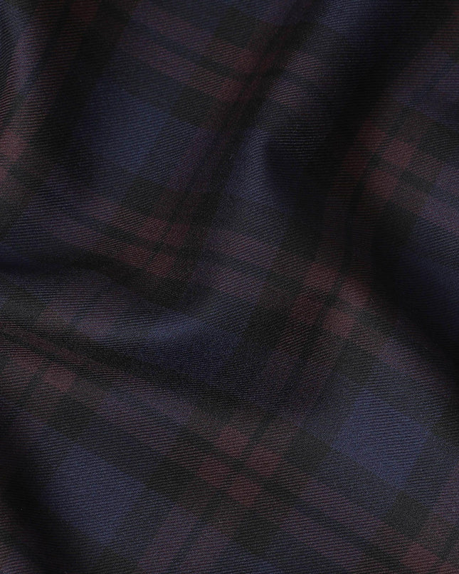 Royal blue Premium English Super 120's all wool suiting fabric with burgundy brown and black checks design-D11420