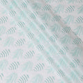 White cotton voile fabric with same tone and turquoise green embroidery in Leaf design-D9772 Regal Fabrics