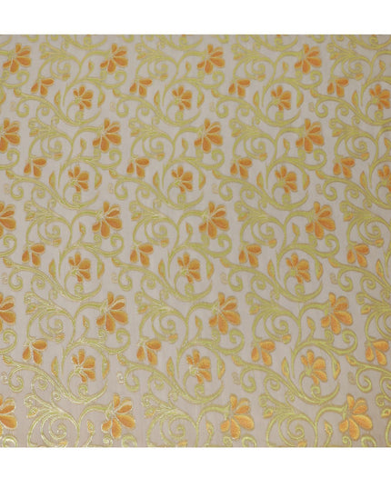 قماش شيفون حريري نقي فاخر بلون رمادي سيون مع فيسكوز أزرق وأخضر غامق مع لوريكس معدني ذهبي بتصميم زهور -D14645