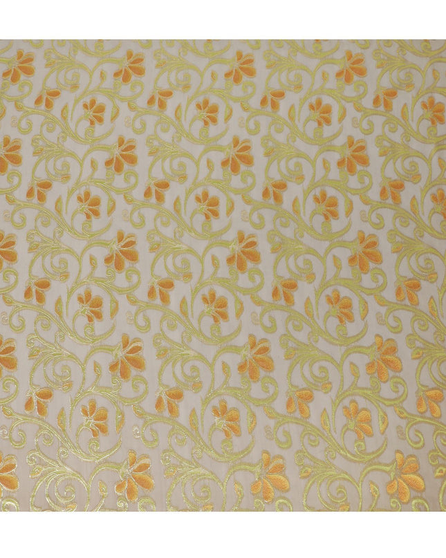 قماش شيفون حريري نقي فاخر بلون رمادي سيون مع فيسكوز أزرق وأخضر غامق مع لوريكس معدني ذهبي بتصميم زهور -D14645