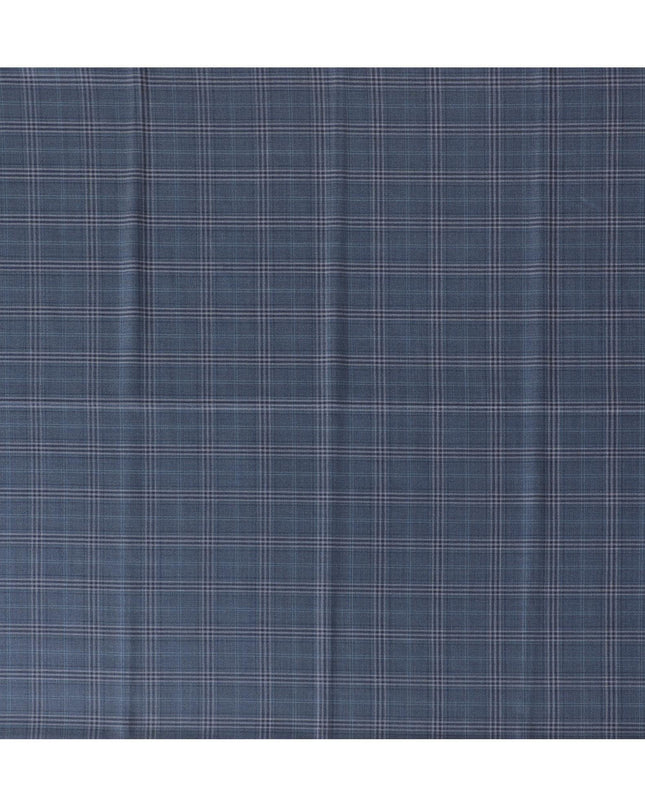Denim blue Premium pure Italian Super 130's all wool suiting fabric with blue and grey checks design-D14803