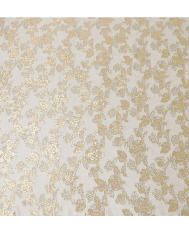 Beige Premium pure French (Fransawi) silk chiffon fabric with grey viscose and gold metallic in floral design-D14276