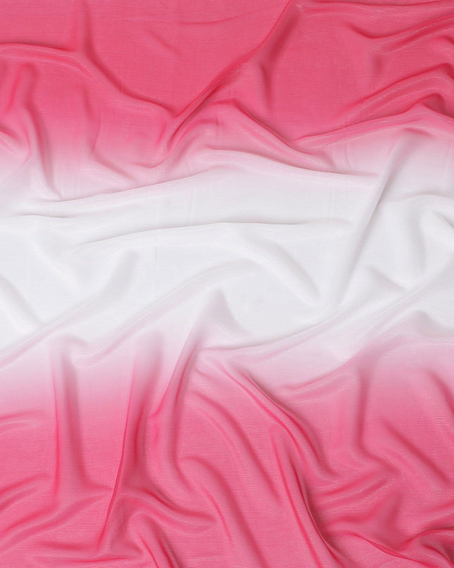 Hot pink, white synthetic chiffon fabric with same tone metallic lurex in ombre design-D14453