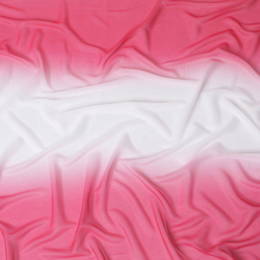 قماش شيفون صناعي باللون الوردي الفاقع والأبيض مع لوريكس معدني بنفس اللون بتصميم متدرج - D14453