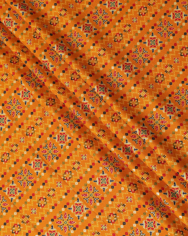 Mustard blended viscose fabric with multicolor print in fancy design-D14850 Regal Fabrics