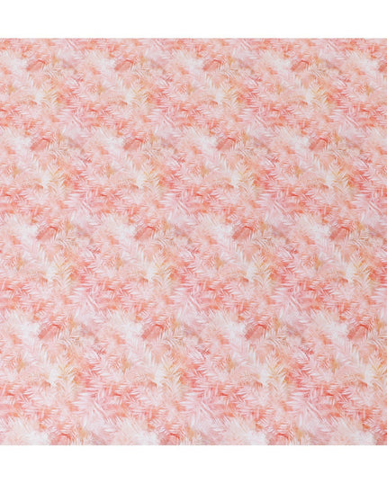 Salmon peach cotton satin fabric with off white print in Leaf design-D11913 Regal Fabrics