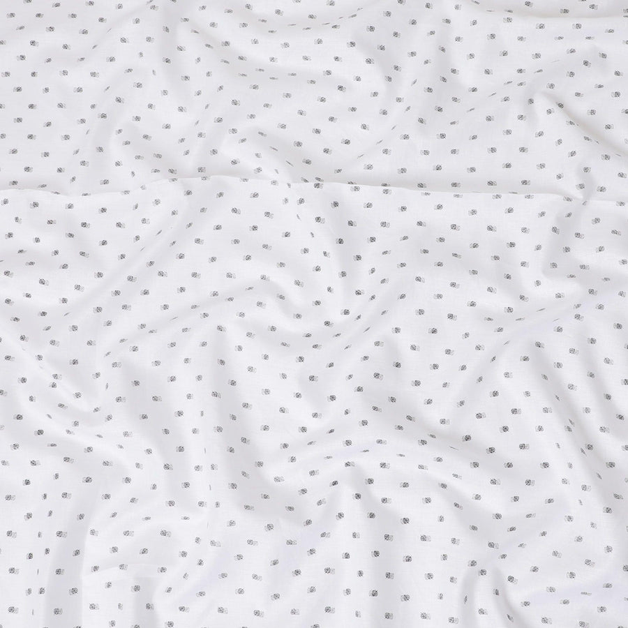 قماش الكتان النقي الأبيض الفاخر مع طباعة باللونين الأسود والرمادي بتصميم فاخر-D12275