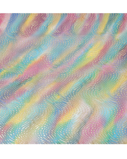 قماش شيفون حريري خالص مطبوع متعدد الألوان مع لوركس معدني ذهبي وفضي بتصميم تجريدي-D12431