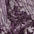 Dark Mauve purple nylon tulle fabric with same tone embroidery having sequins in fancy design -D6682