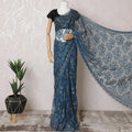 Steel blue, gold Premium pure French metallic chantilly lace saree in floral design-D15548 Regal Fabrics