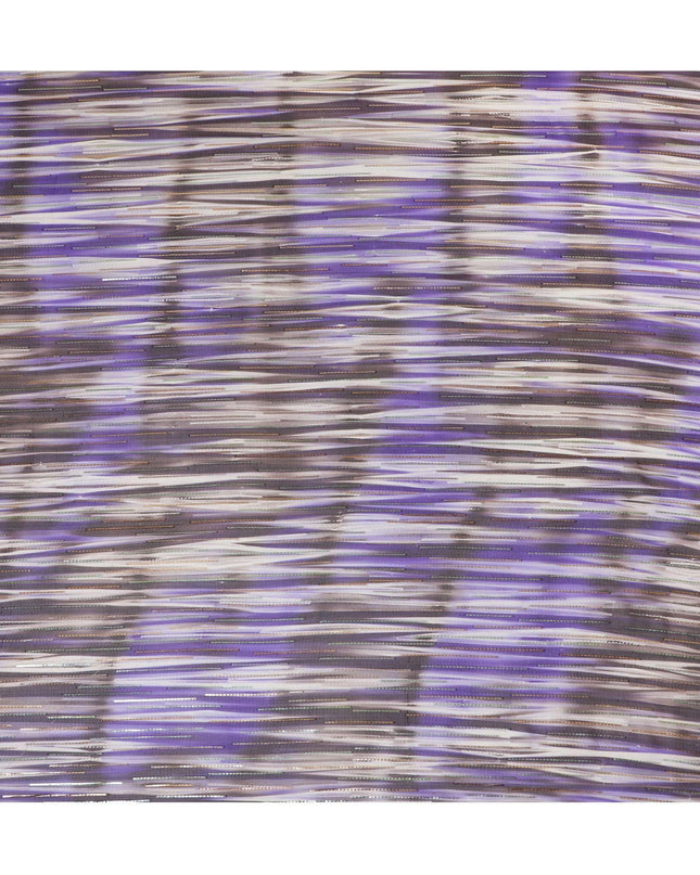 Blue premium pure silk chiffon fabric with gold and silver metallic lurex in stripe design-D13980