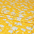 Tuscany yellow uragiri cotton voile fabric with same tone jacquard having rhino grey, brown and Paris green print in floral design-D7326 Regal Fabrics