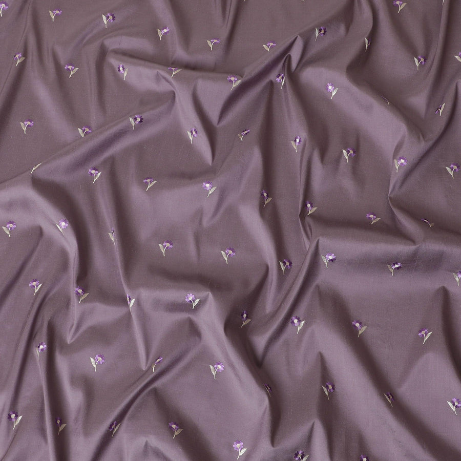 نسيج حرير خام أرجواني أفريقي مع تطريز أرجواني وبني بتصميم زهور-11224