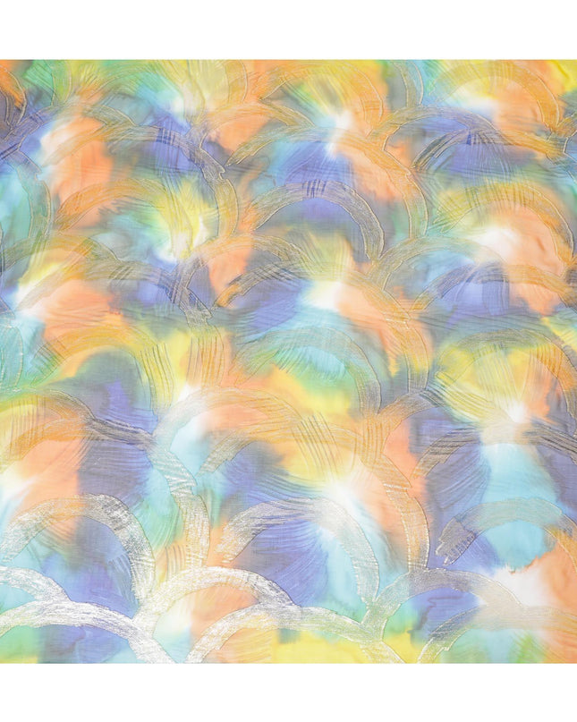 قماش شيفون من الحرير الخالص متعدد الألوان مع لوريكس معدني ذهبي بتصميم تجريدي-D9695