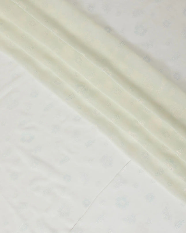 Cream synthetic chiffon fabric with same tone metallic lurex in floral design-D10131 Regal Fabrics